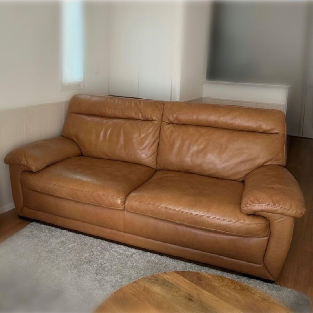 美品【Natuzzi/ナツッジ】レザーソファー　本革　ニトリ