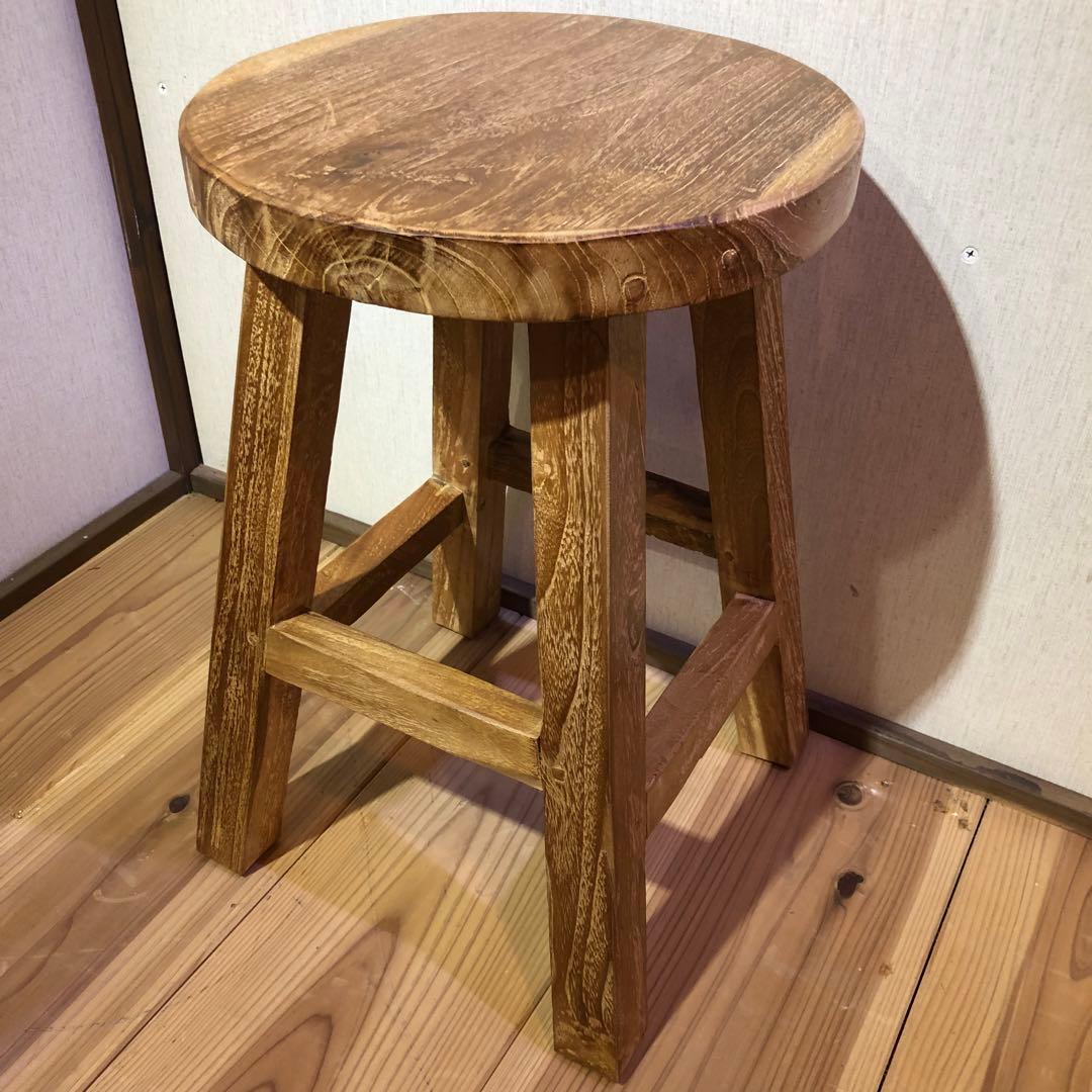 オールドチーク材のスツール 無垢材 円形 丸型 腰掛け 椅子 ラウンドスツール