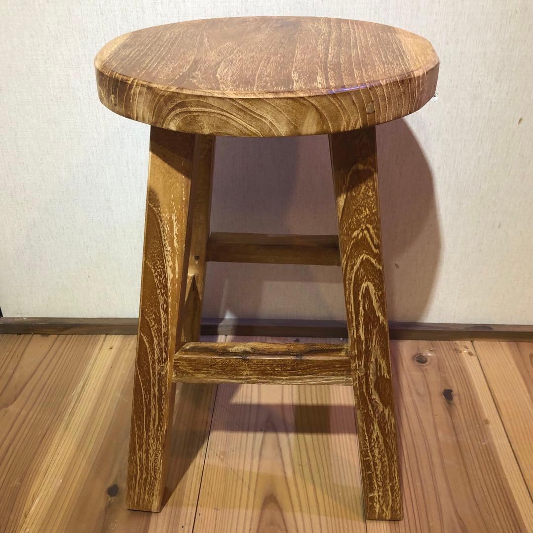 オールドチーク材のスツール 無垢材 円形 丸型 腰掛け 椅子 ラウンドスツール