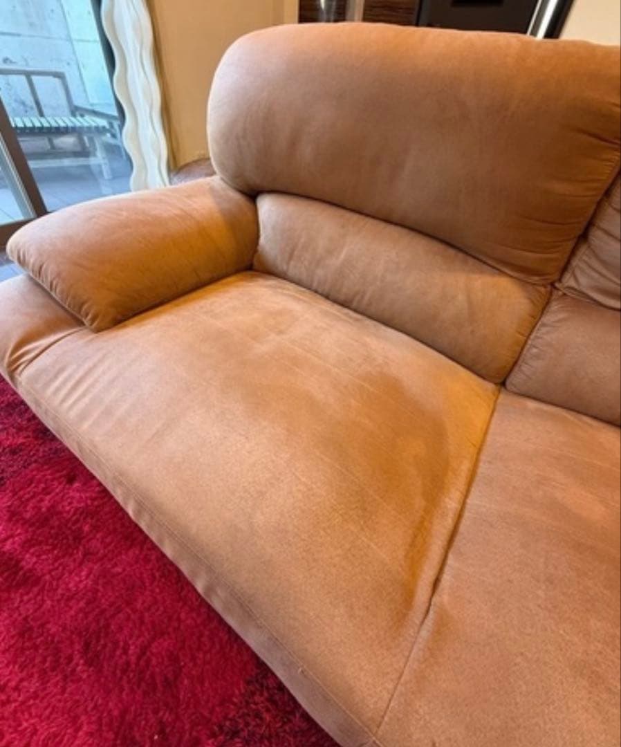 キャメルレザーファブリックソファ