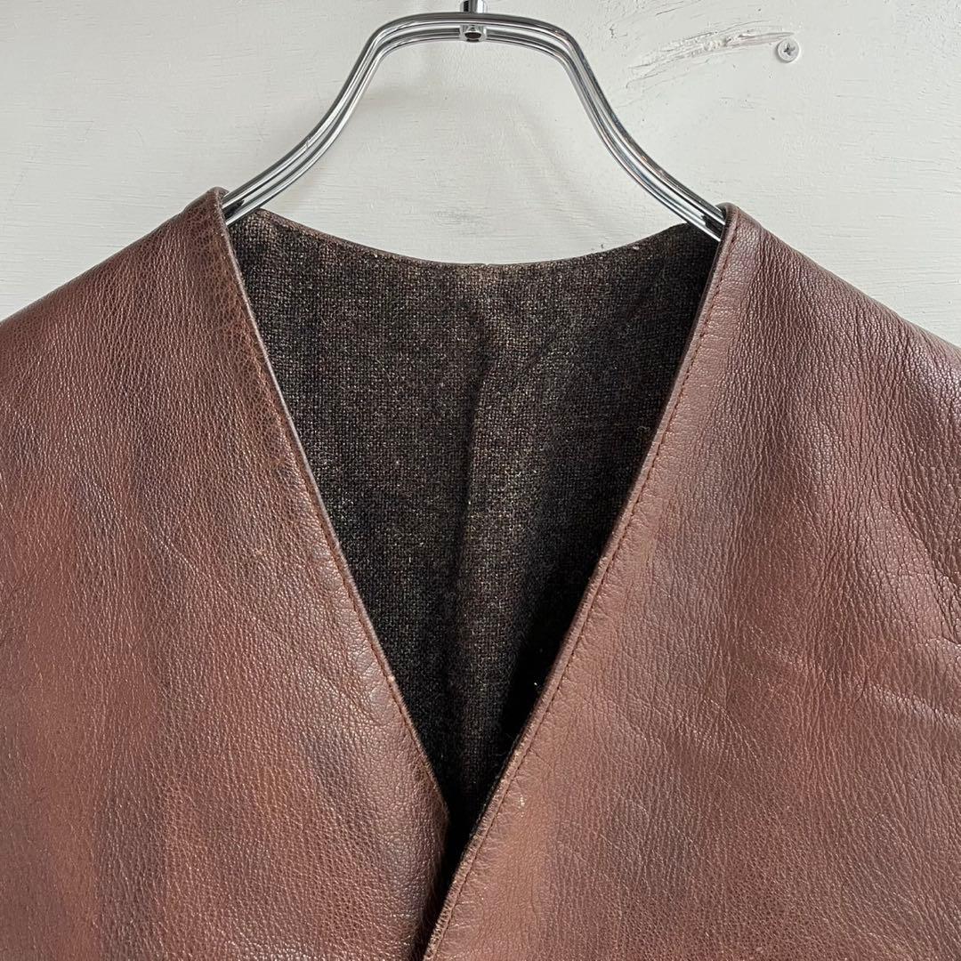 60s 70s ユーロ レザーベスト ヴィンテージレザー ヨーロッパ 古着 茶
