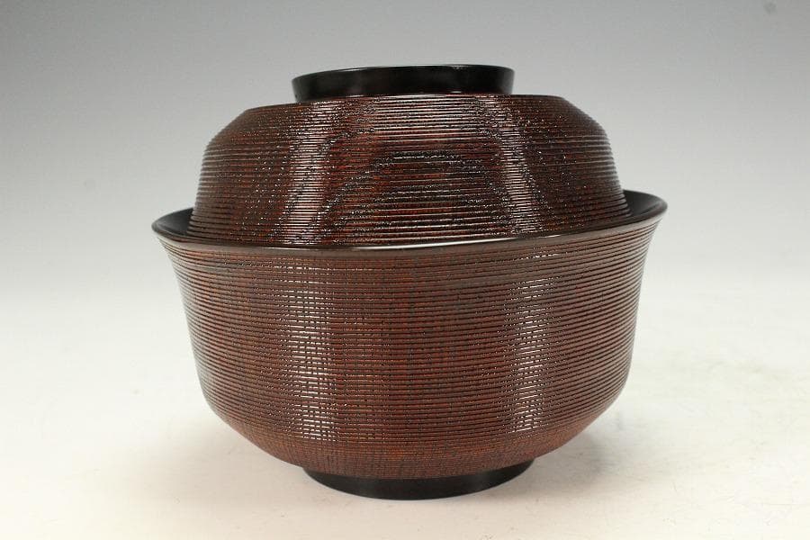 石州好 独楽塗 蕎麦椀 九客 受皿 九客 平安象彦製 共箱(K-A750)