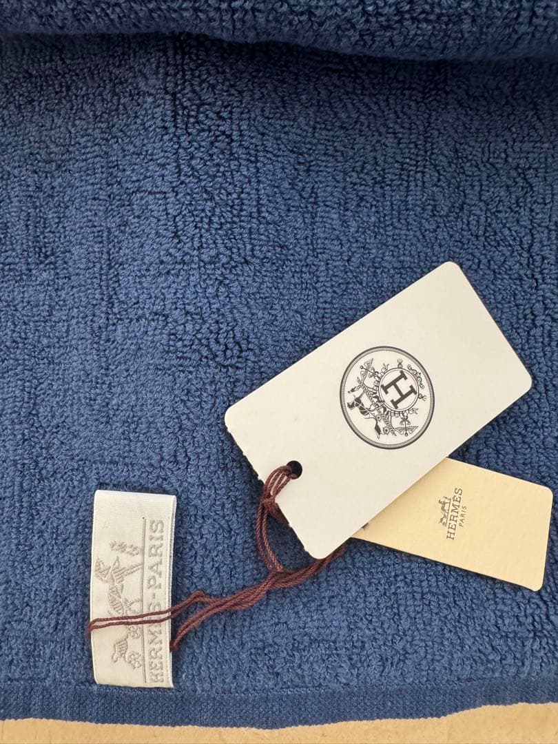 HERMES ネイビー 幾何学模様 タオル