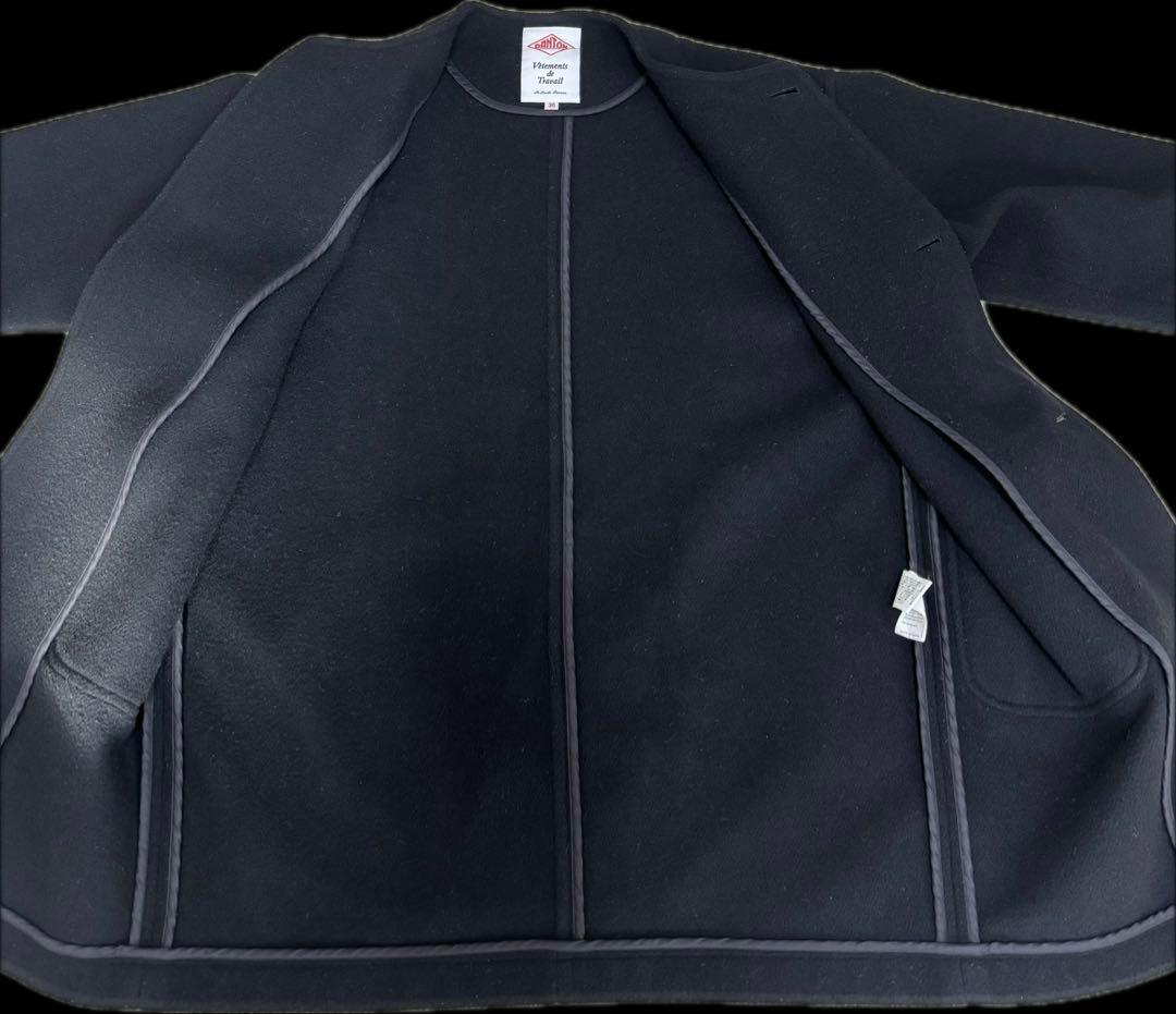 DANTON ダントン　ウールモッサ ノーカラー コート　36 ブラック