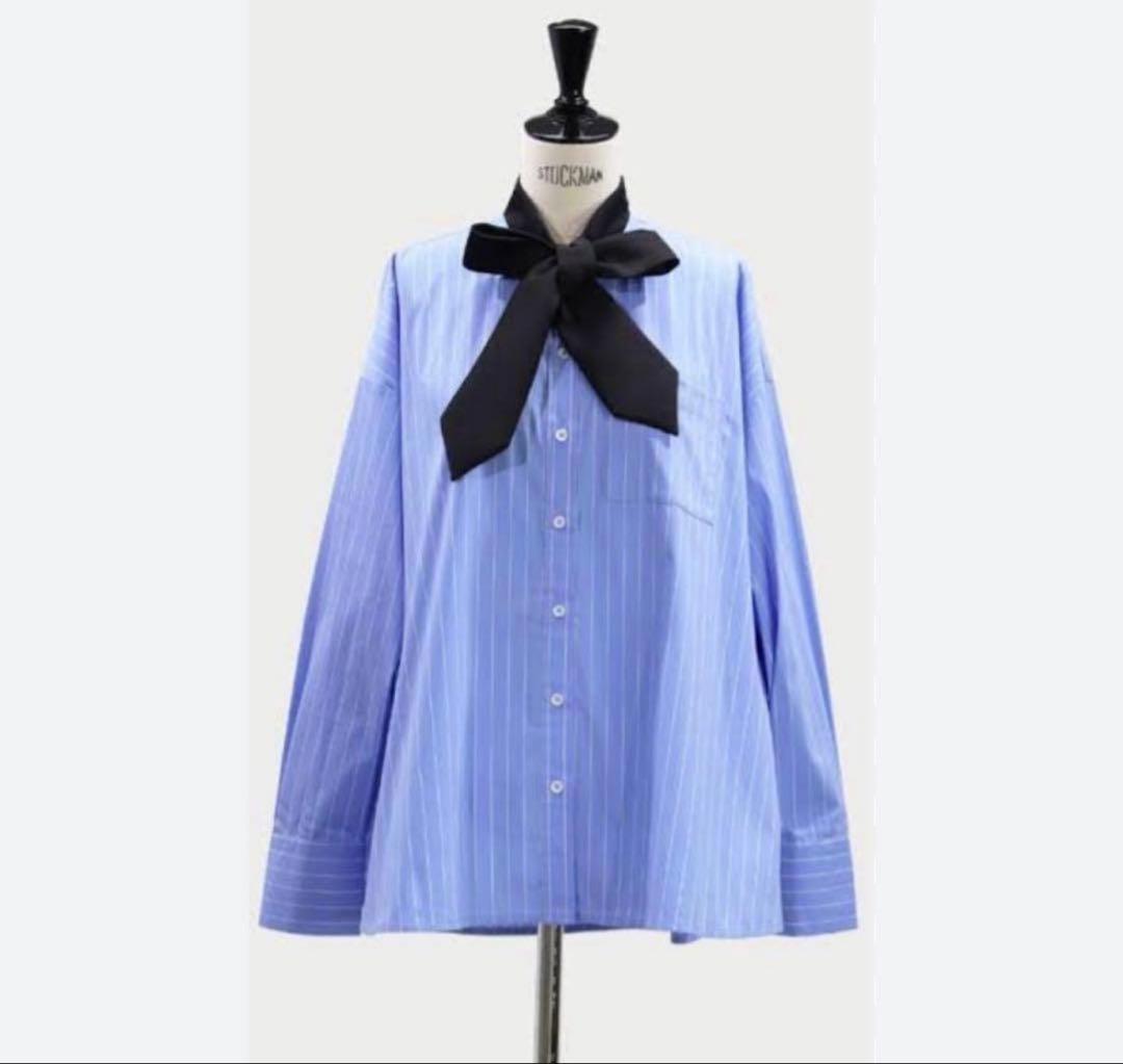 マチャットmachatt 完売品 タイドッキングシャツ　ブルー×ブラックタイ