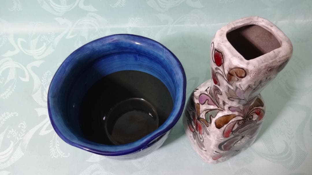 稀少 レア 1点物 イタリア製 HAND MADE サイン付花瓶　藍色鉢カバー