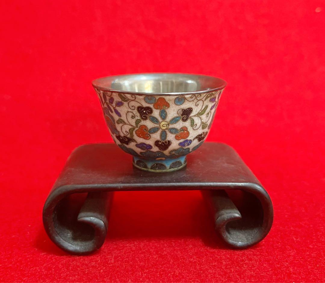 時代物 古賞物 景泰藍 七宝焼 酒盃 日露戰役紀念 内側銀製