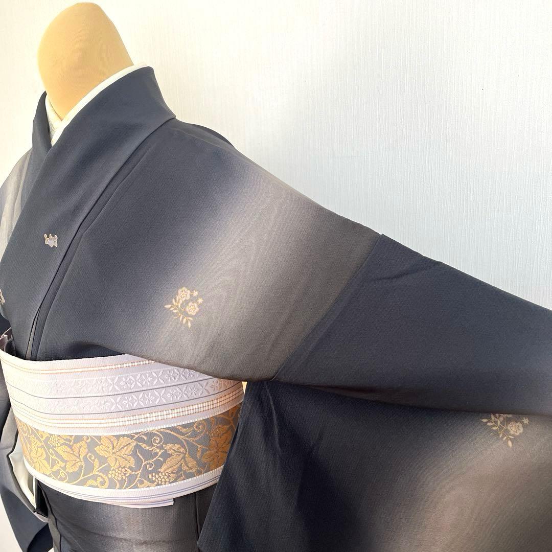 ＊Micha＊小紋 正絹 縦暈し 藍鉄色墨色 ガード加工トールサイズ 美品