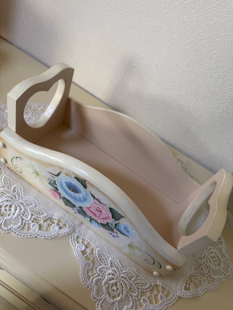 トールペイント作品　花柄木製トレイ