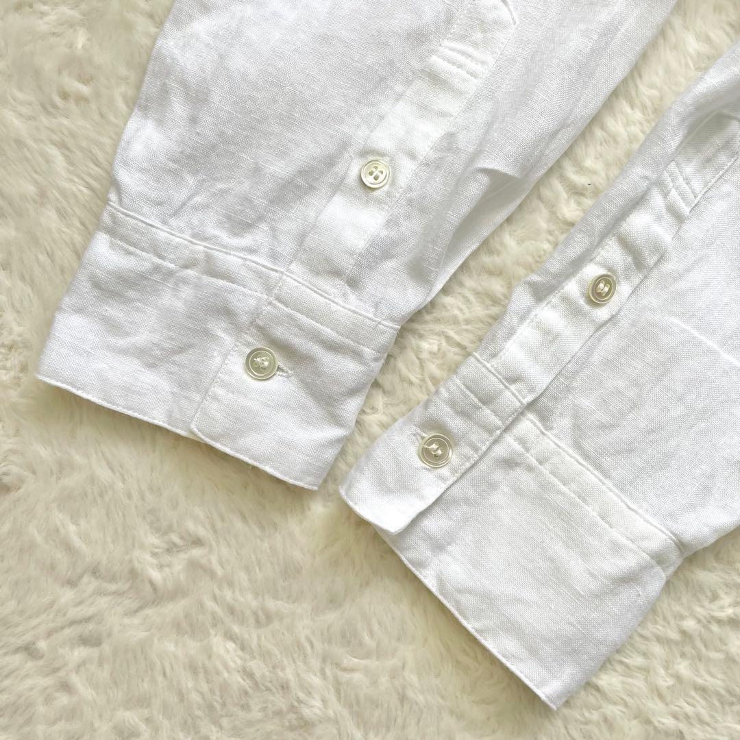 大きいサイズ 23区LIBECOリネンバンドカラーブラウス ピンタック 44白