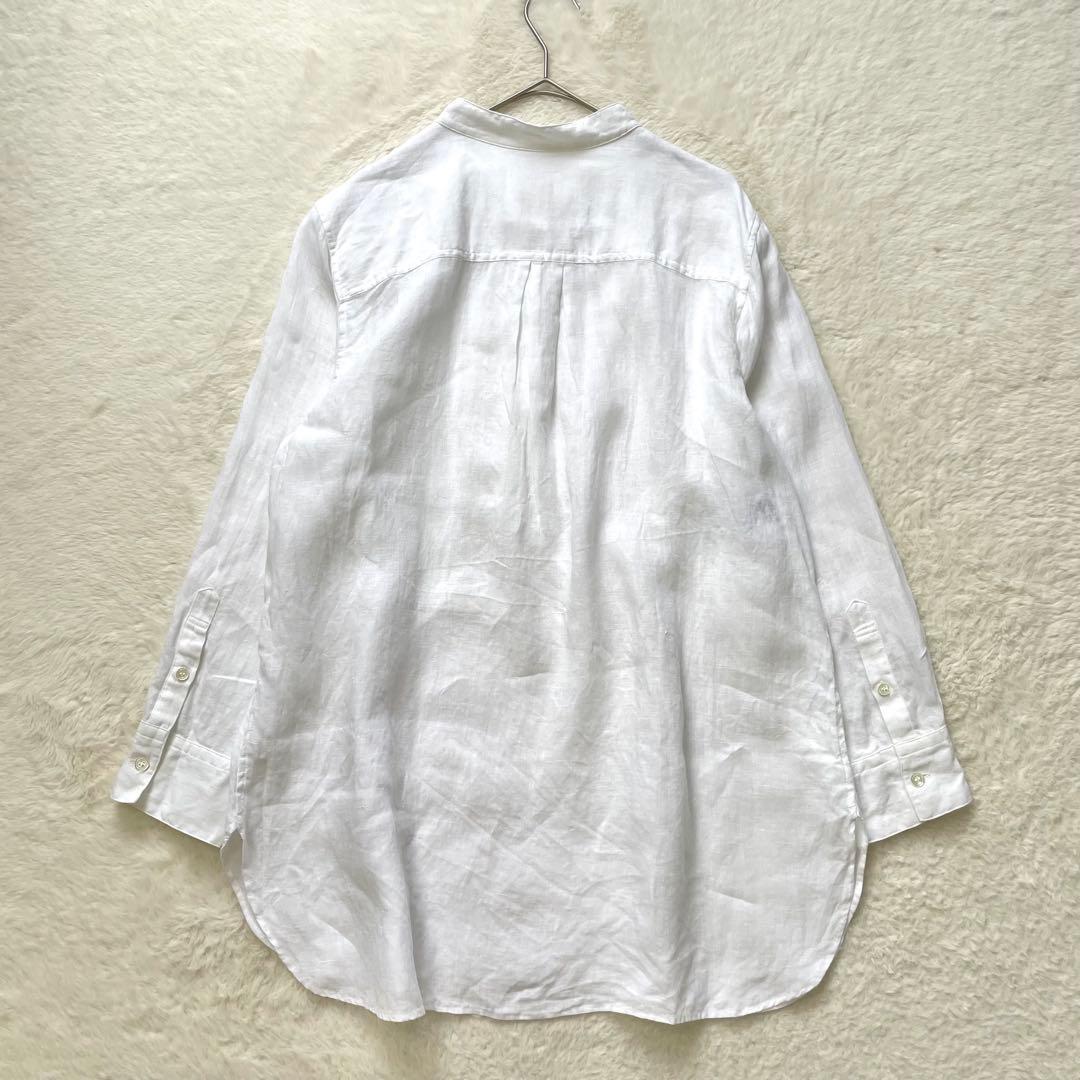 大きいサイズ 23区LIBECOリネンバンドカラーブラウス ピンタック 44白