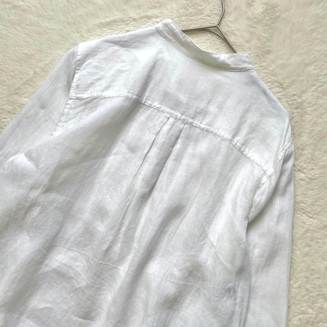 大きいサイズ 23区LIBECOリネンバンドカラーブラウス ピンタック 44白