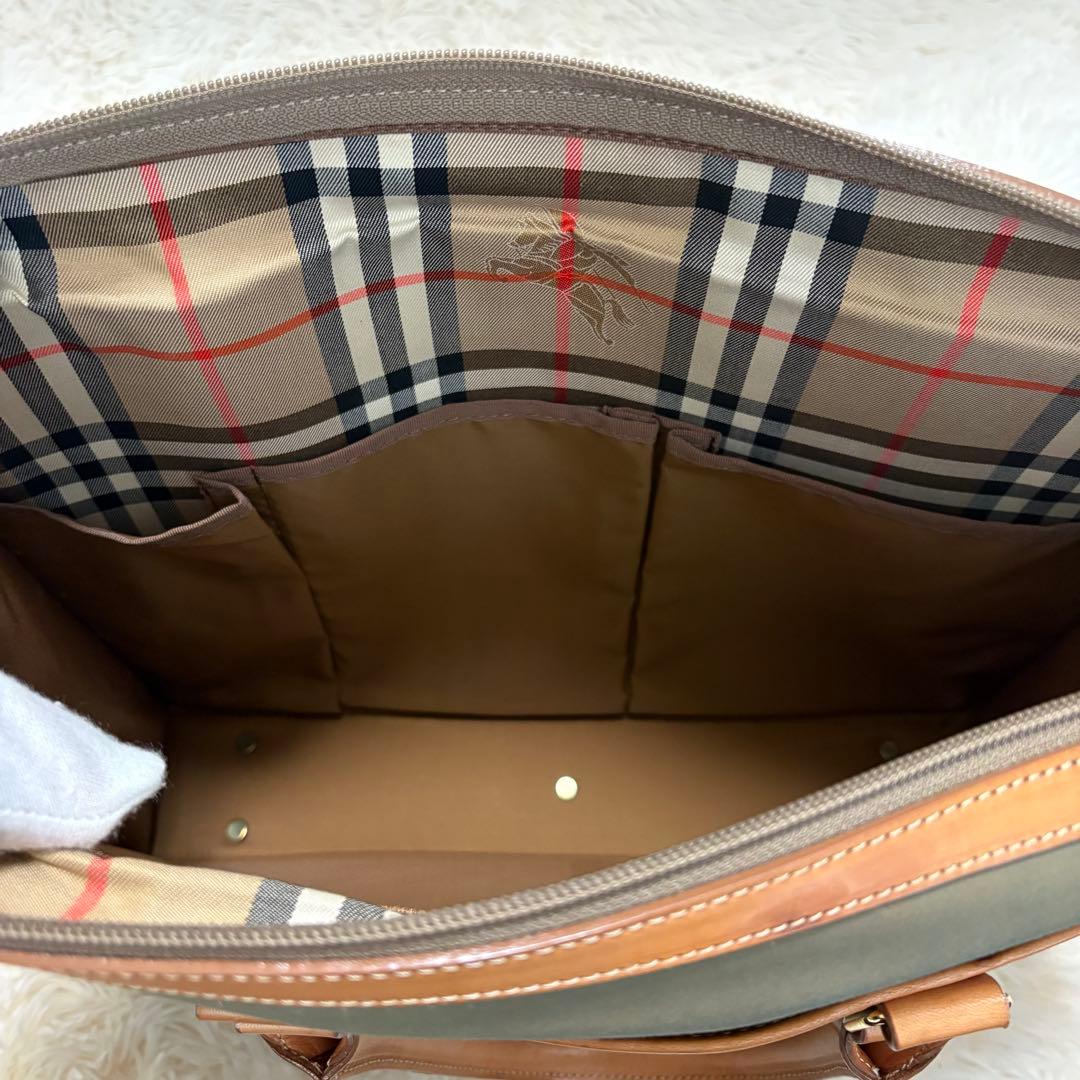 【美品】バーバリー レザー ビジネスバッグ 2way ノバチェック A4書類収納