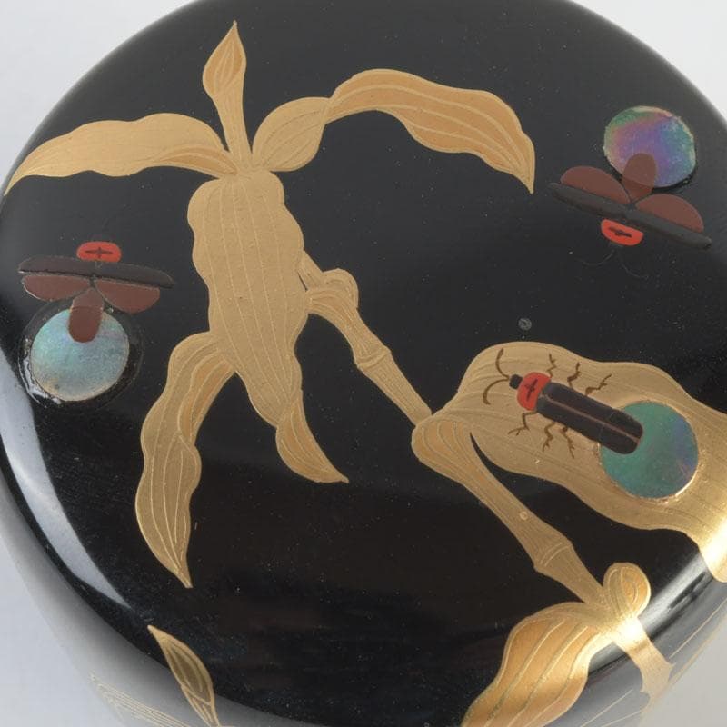 茶道具　奥津一心斎作　螺鈿装飾　蛍蒔絵　棗　共箱　V　9885