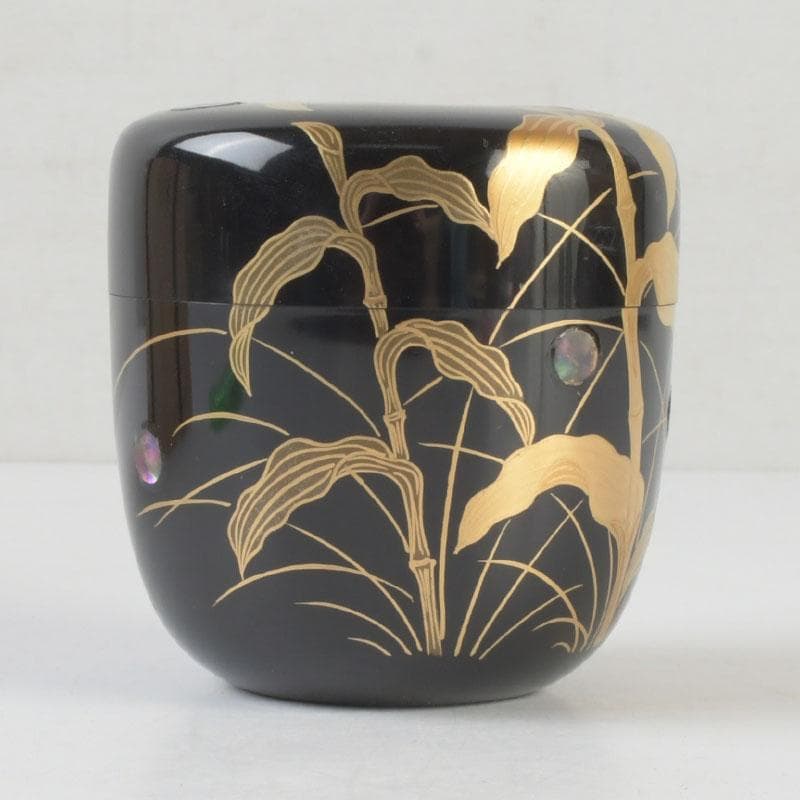 茶道具　奥津一心斎作　螺鈿装飾　蛍蒔絵　棗　共箱　V　9885