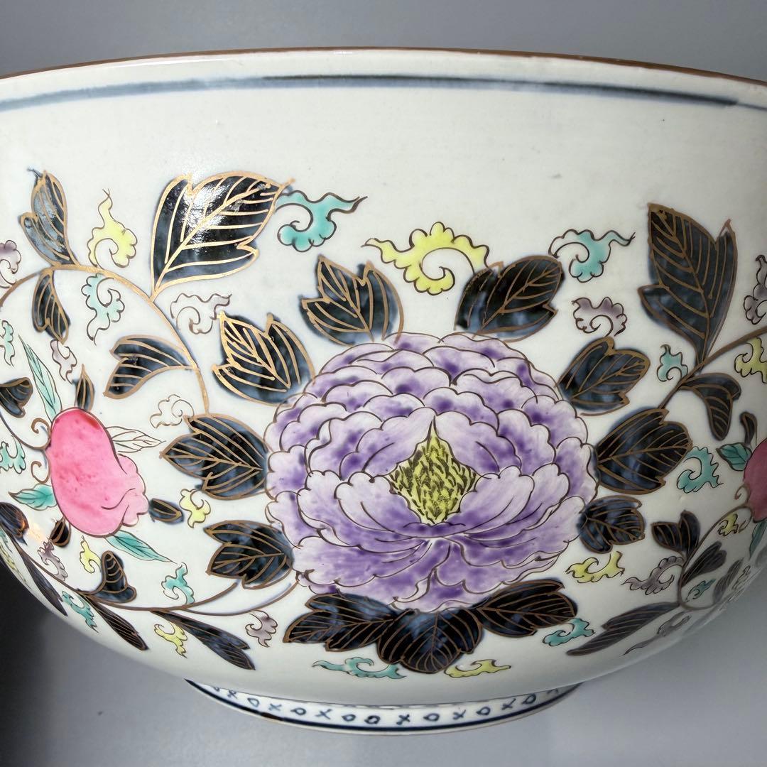 明治〜大正時代　アンティーク有田　極上品　色絵花草文様三ツ揃鉢　箱付　超絶技巧