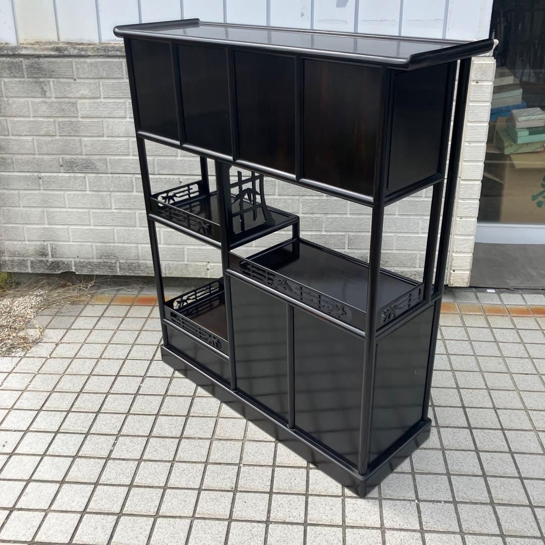 唐木家具 紫檀 茶箪笥 飾り棚 中国骨董 李朝 唐草透彫り サイドボード 古家具