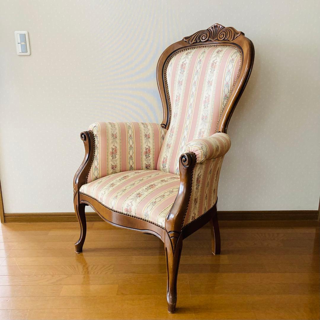 ꧁姫家具꧂ ロココ様式　木製花柄アームチェア　一人掛けソファー　猫脚　シングル