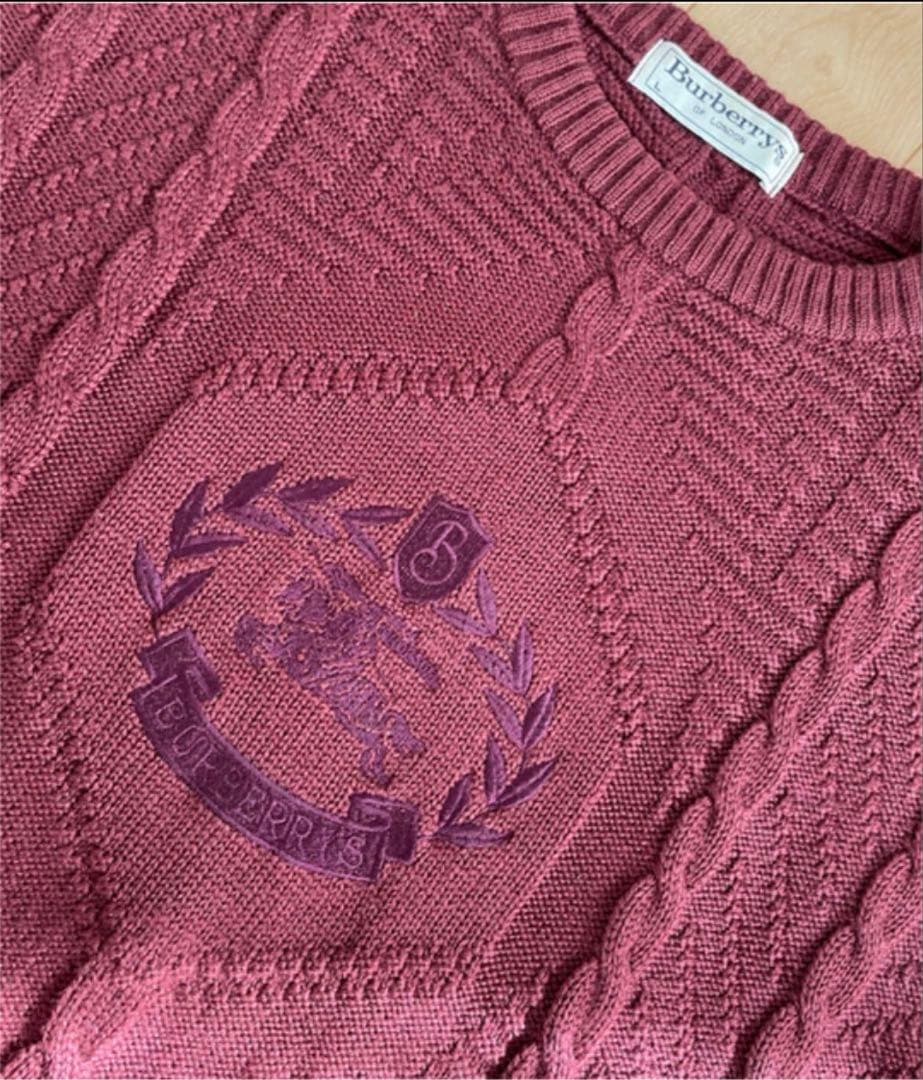 Burberrys 90'sバーガンディ ケーブルニット