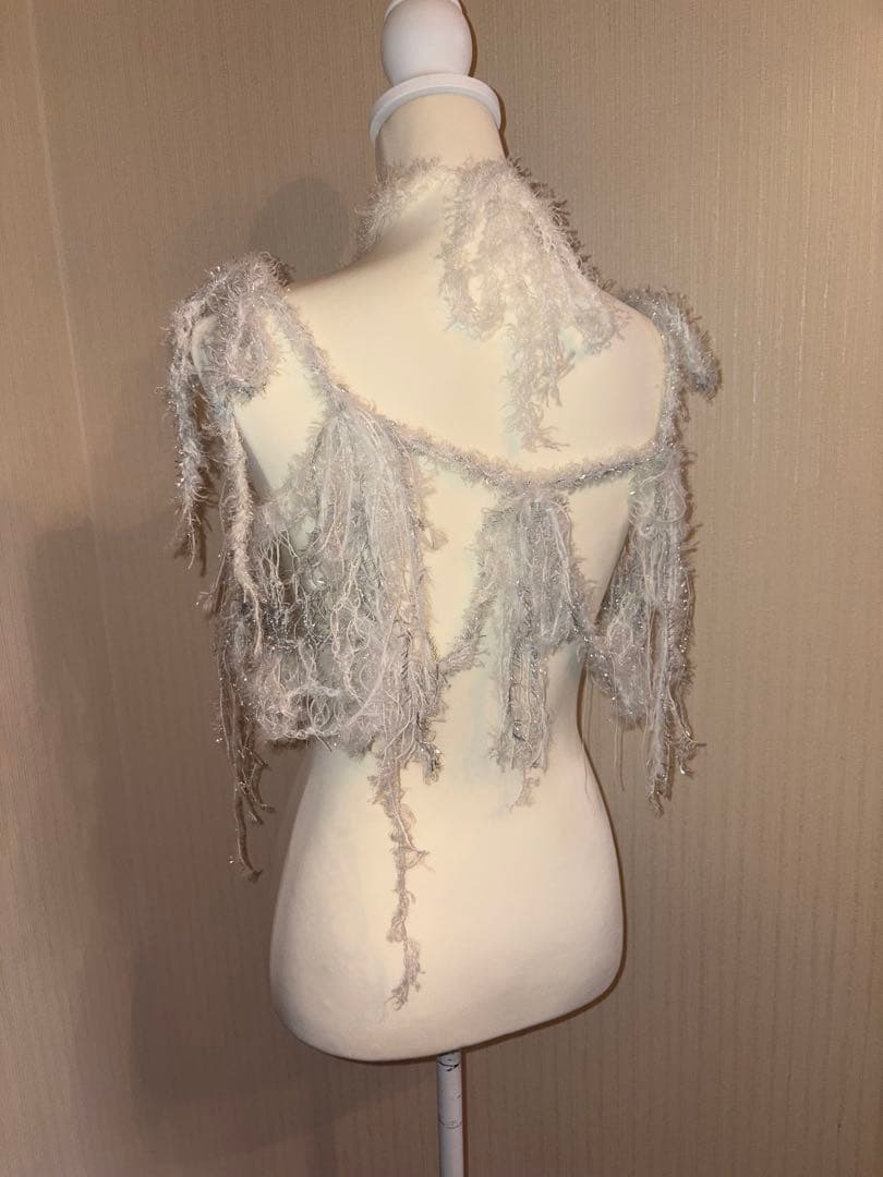 ハンドメイド　ニット　キャミソール( 白×シルバー)✩‧₊