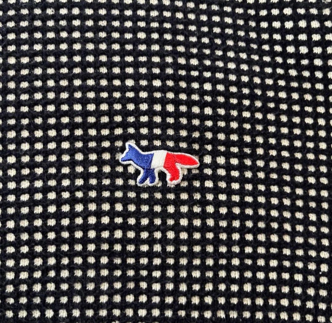 メゾンキツネ ラグランスウェット ワッフル 編み込み キツネ刺繍 トリコロール