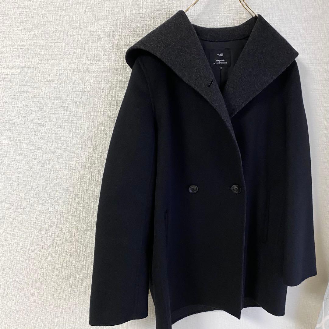 23区 ソフトリバーフーテッドコート　38 ブラック　黒