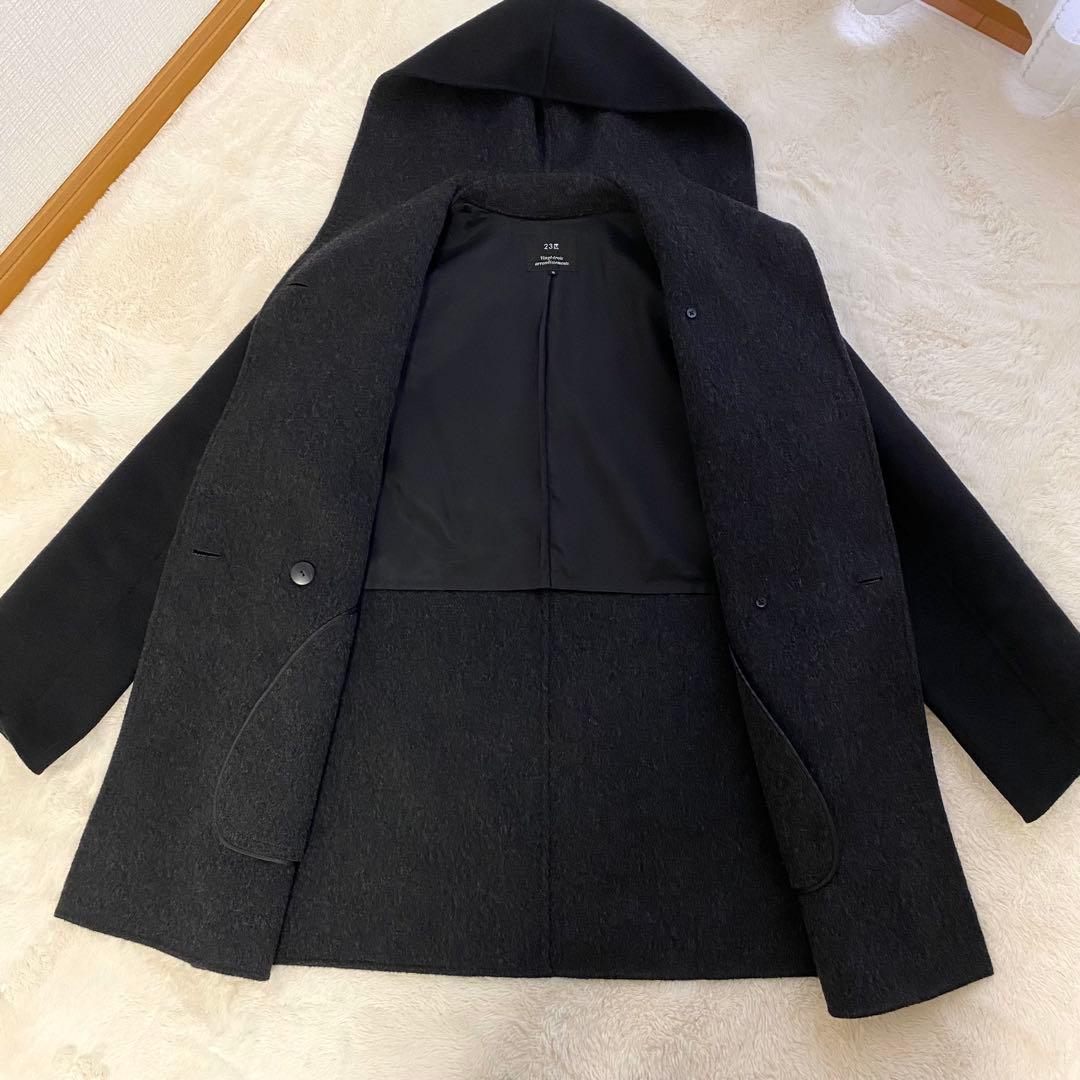 23区 ソフトリバーフーテッドコート　38 ブラック　黒