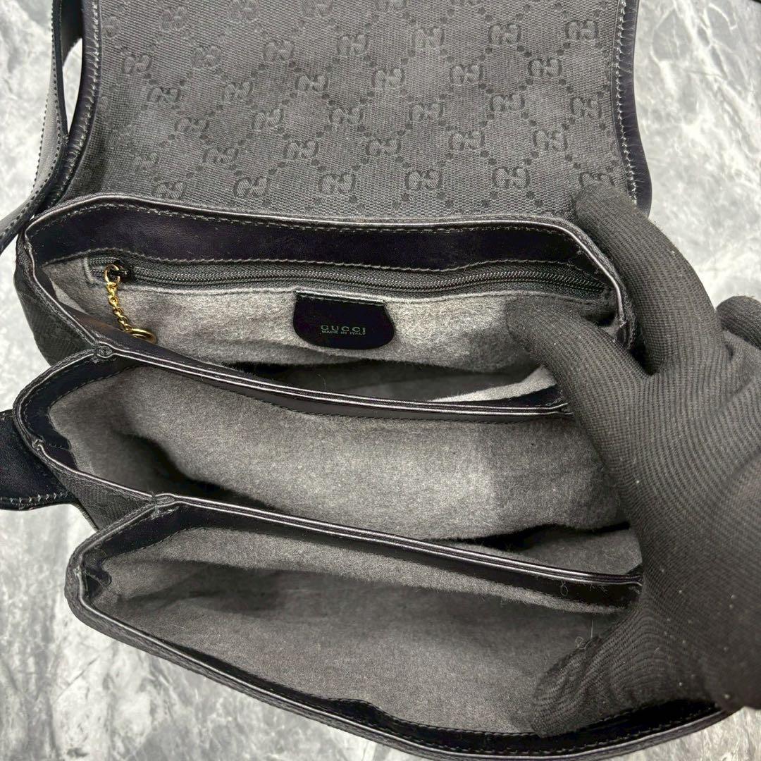 ✨美品✨GUCCI GG ショルダーバッグ ブラック ロゴ レザー ゴールド金具