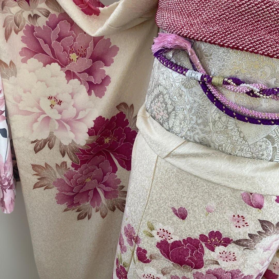 豪華振袖フルセットお探しの方に　牡丹　成人式に 美しい花柄　西陣織プラチナ箔