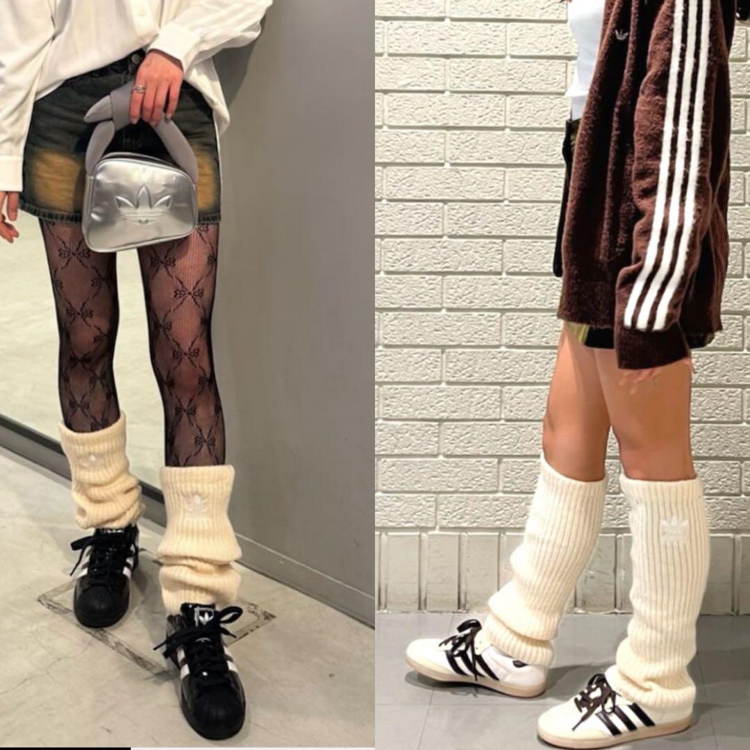 新品】⭐️白黒2点⭐️アディダスadidasリブ編みレッグウォーマー　ルーズりなてぃ