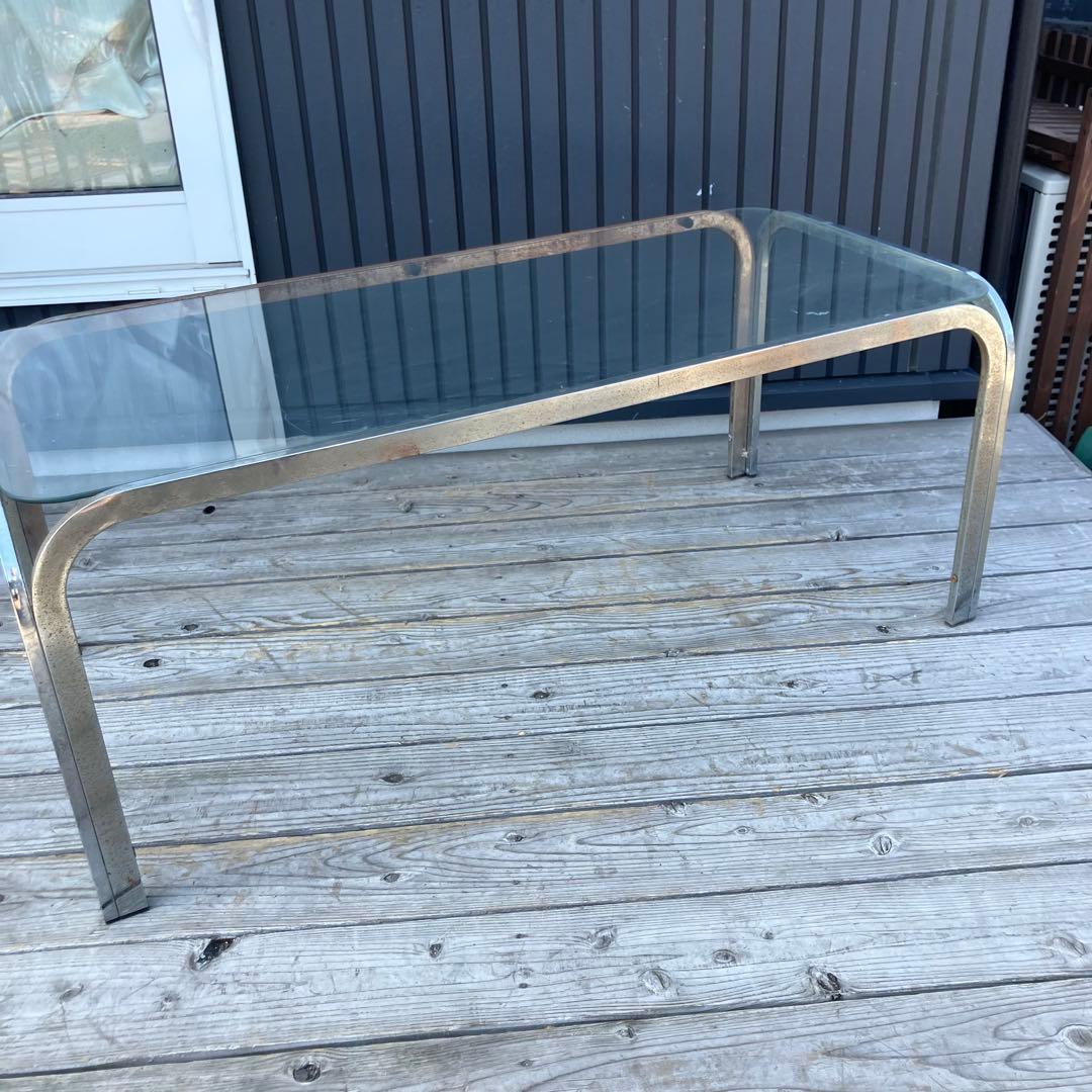 ミッドセンチュリー アイアンフレーム センターテーブル ガラステーブル 古家具