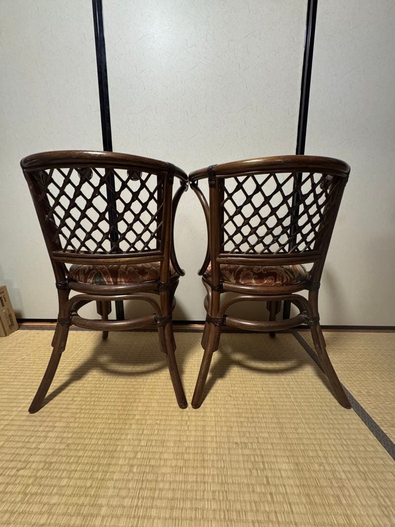 ヴィンテージ　ラタン 籐　丸椅子　チェア　2脚セット