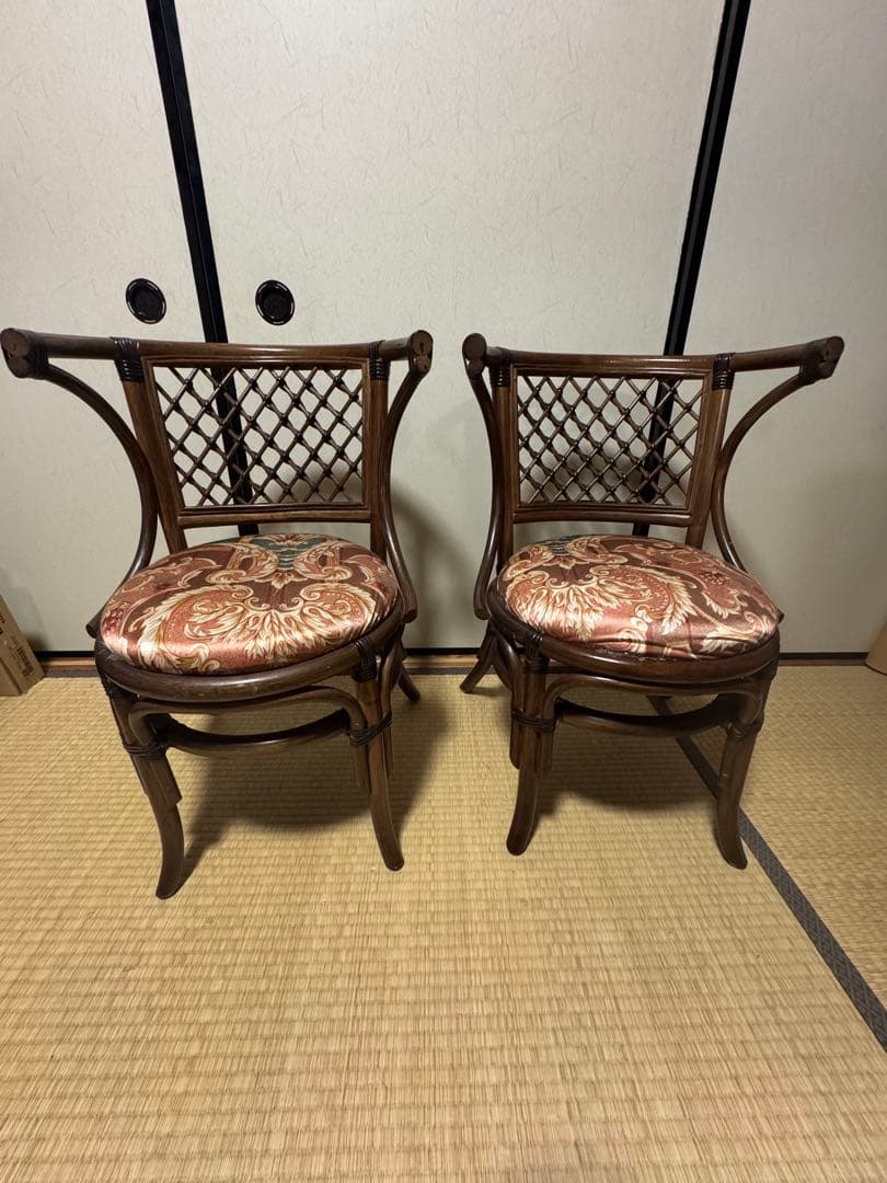 ヴィンテージ　ラタン 籐　丸椅子　チェア　2脚セット