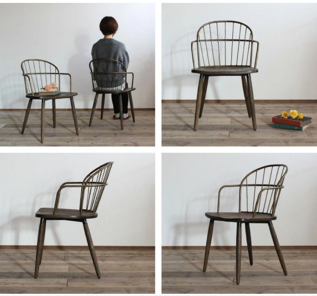 kanademono ダイニングチェア オーク材 アイアン カフェ ヴィンテージ