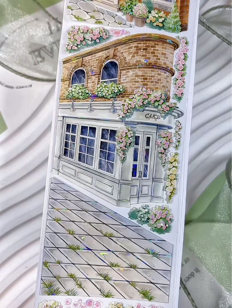 【9466】海外　マステ　3/5/巻　貝殻光マスキングテープ　街景色　装飾背景系