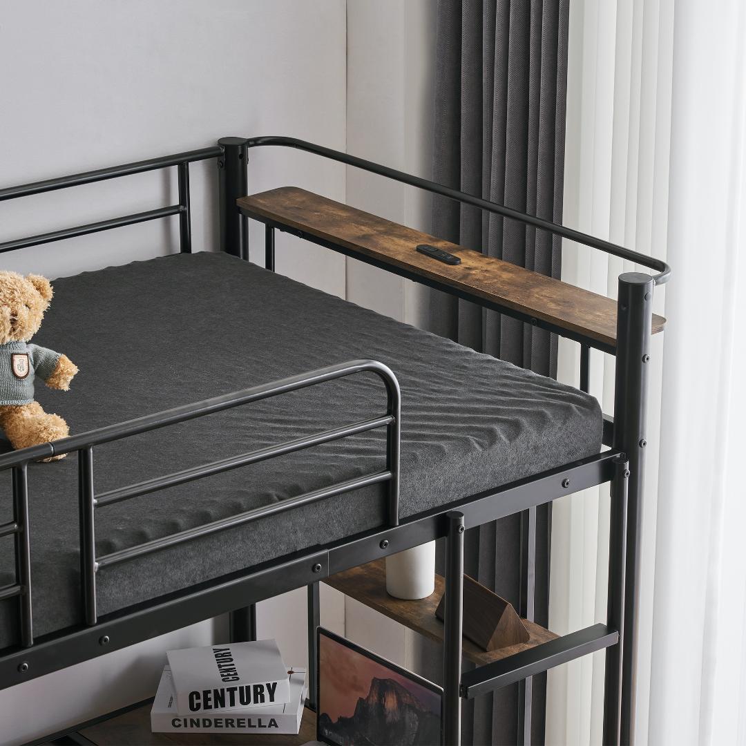 【ブラック】ロフトベッド シングル 机付き 耐荷重150kg 高さ170cm