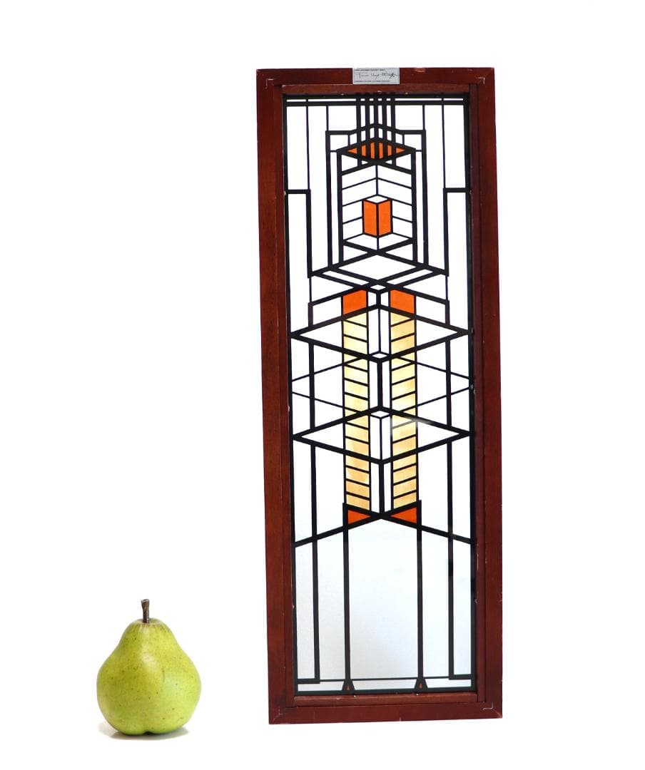 フランクロイドライト財団ヴィンテージステンドグラス縦長ロビーハウス木製フレーム