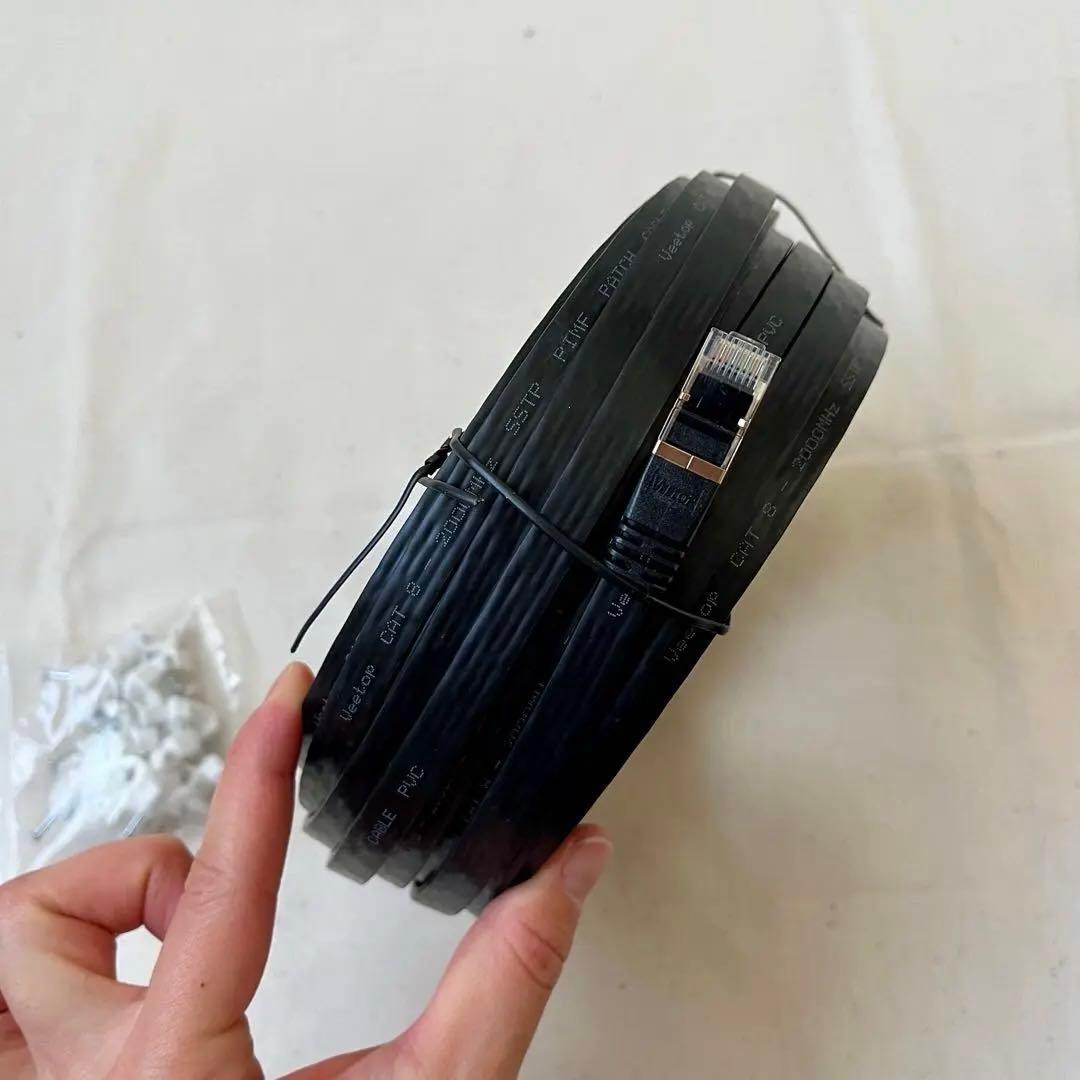 ☘️LANケーブル　CAT8 フラット　30m 爪折れ防止　超高速　黒　パソコン