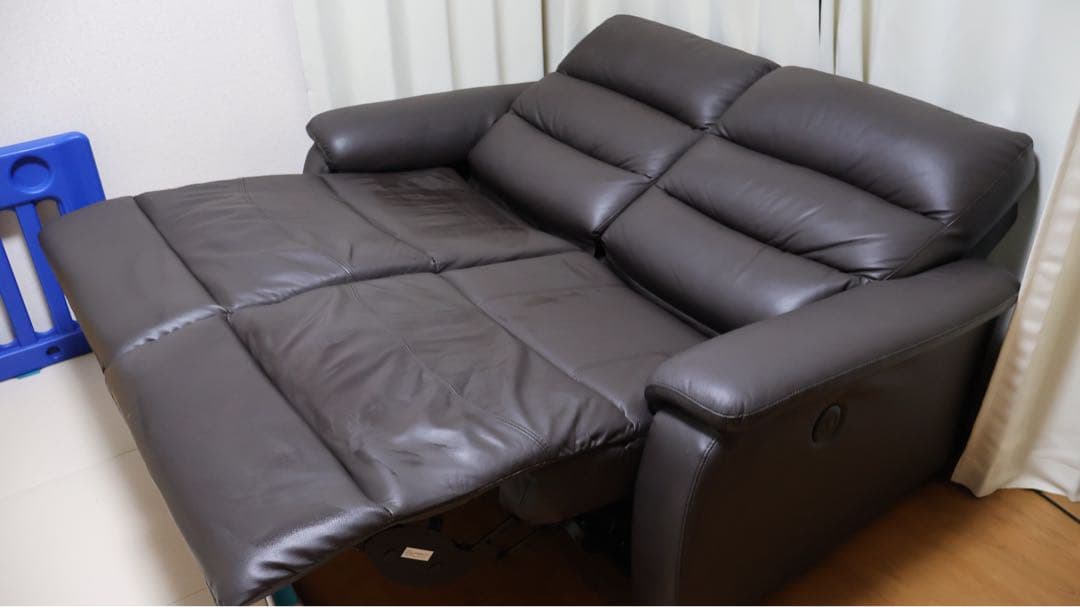 【美品】2人掛け電動リクライニングソファ　Nビリーバ　ダークブラウン　革