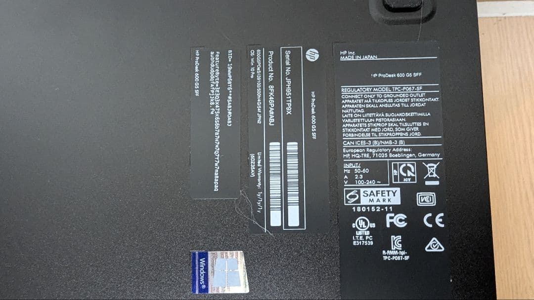 Windowsデスクトップ HP ProDesk600G5SFF i5-9500/1TB/48GB/WiFi