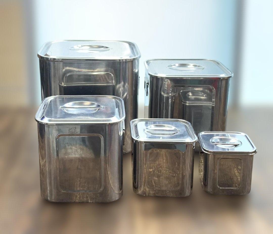 ユキワ 18-8ステンレス 角深型キッチンポット 5個セット 手・目盛・蓋付 ③