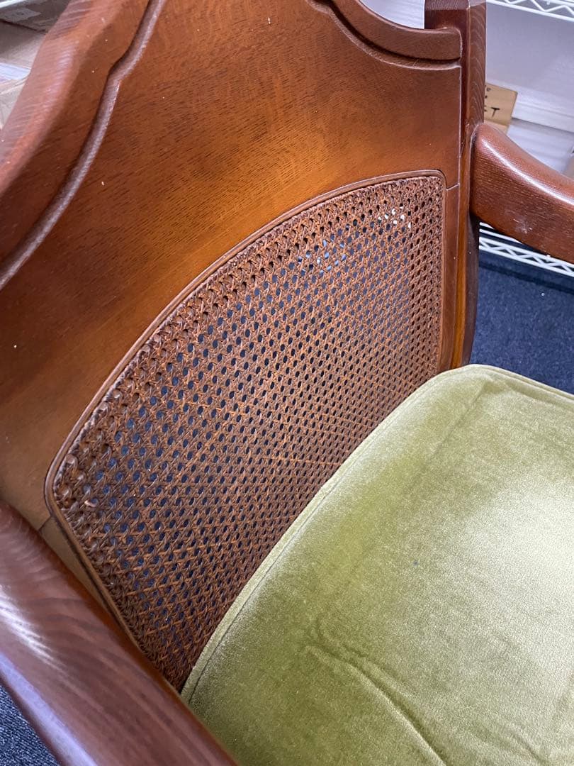 飛騨家具　キツツキ　クラシックスタイル ダイニングチェア 黄緑色　②