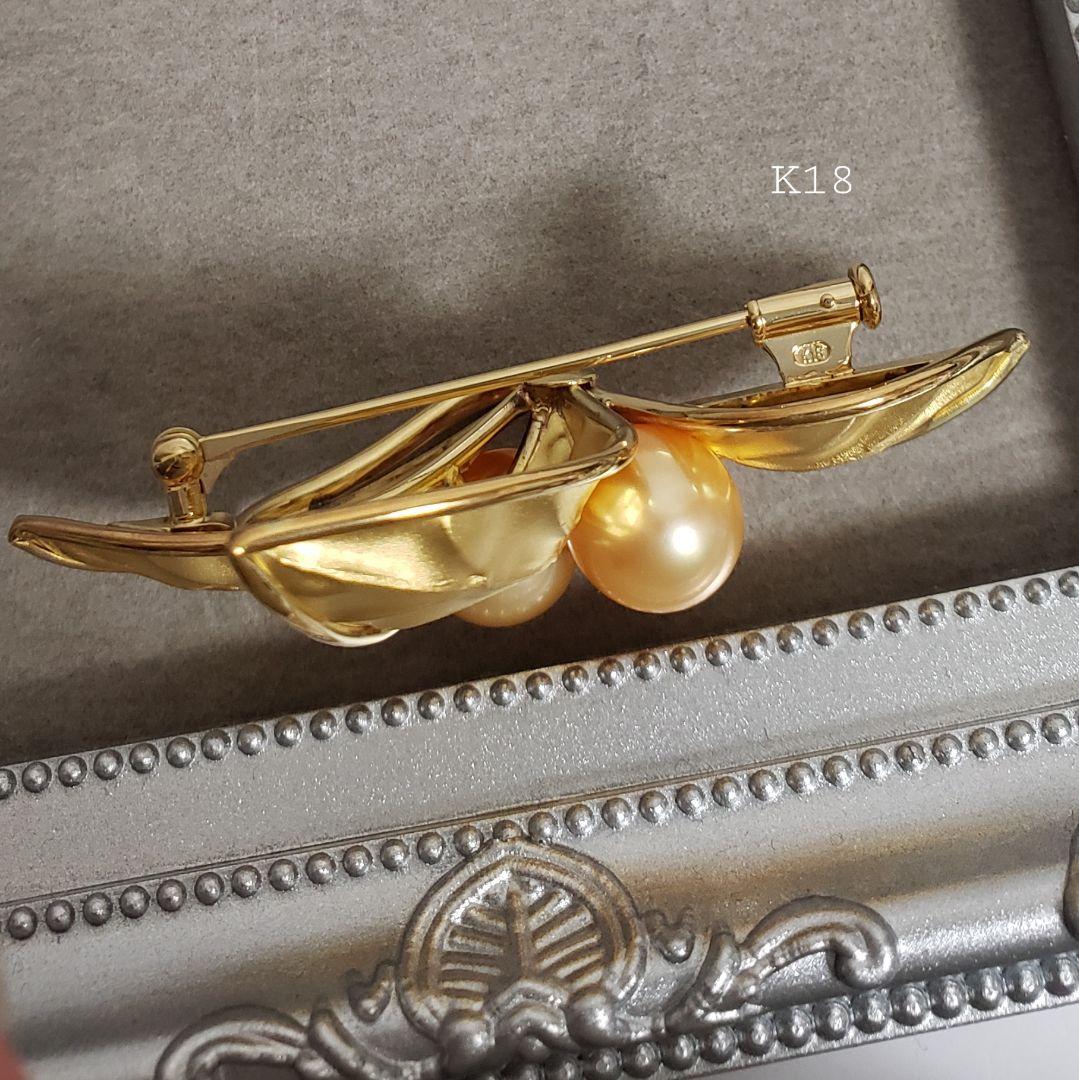 SALE レア 純金 K18ブローチ 切り回し淡水パール手造り テッポウ金具