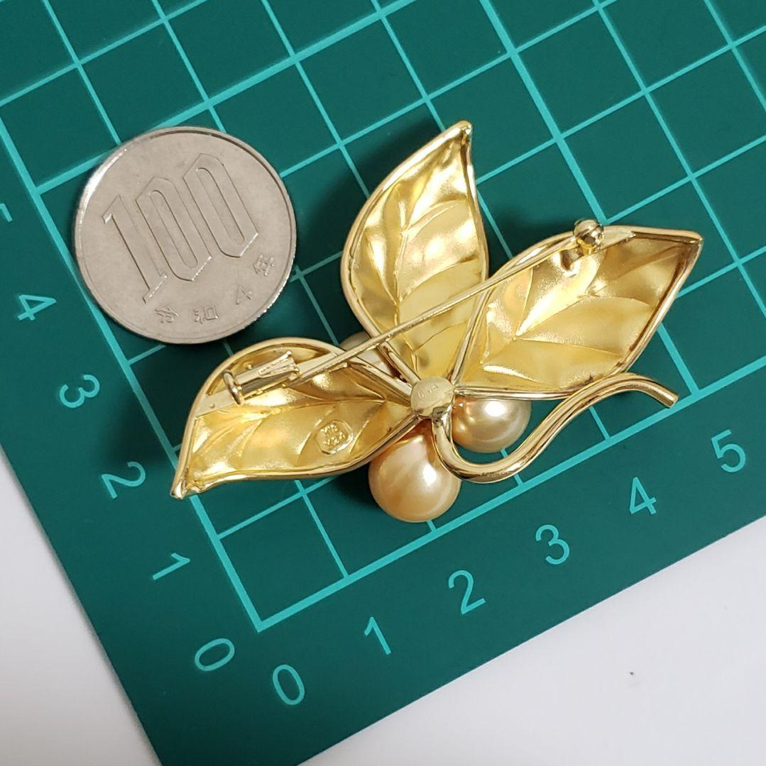 SALE レア 純金 K18ブローチ 切り回し淡水パール手造り テッポウ金具