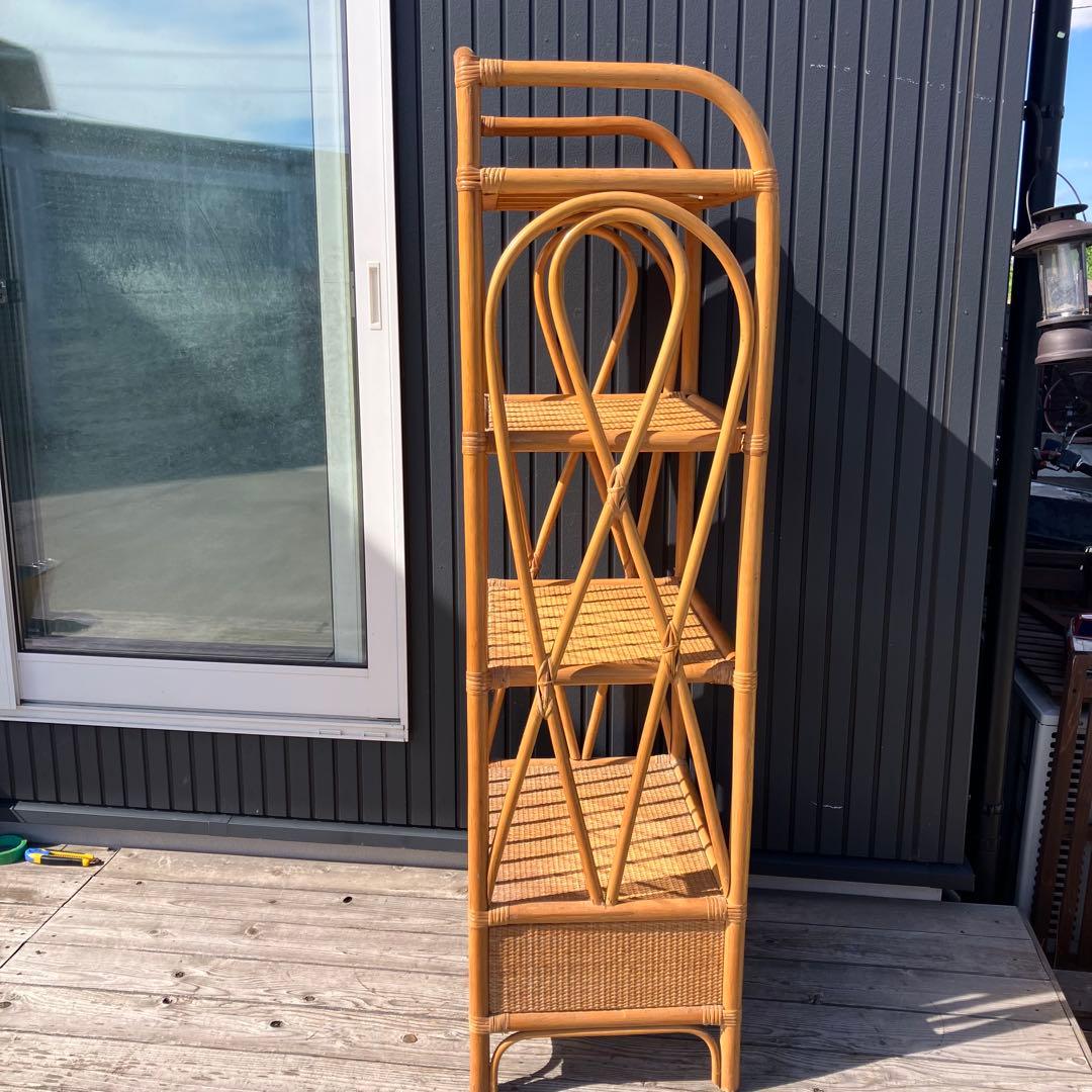 昭和レトロ 古家具 ラタンラック シェルフ 飾り棚 ディスプレイラック オープン