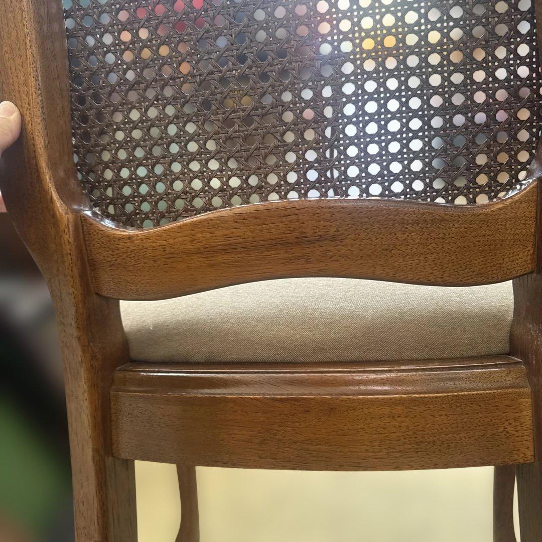 ラタンバック 木製ダイニングチェア　猫脚