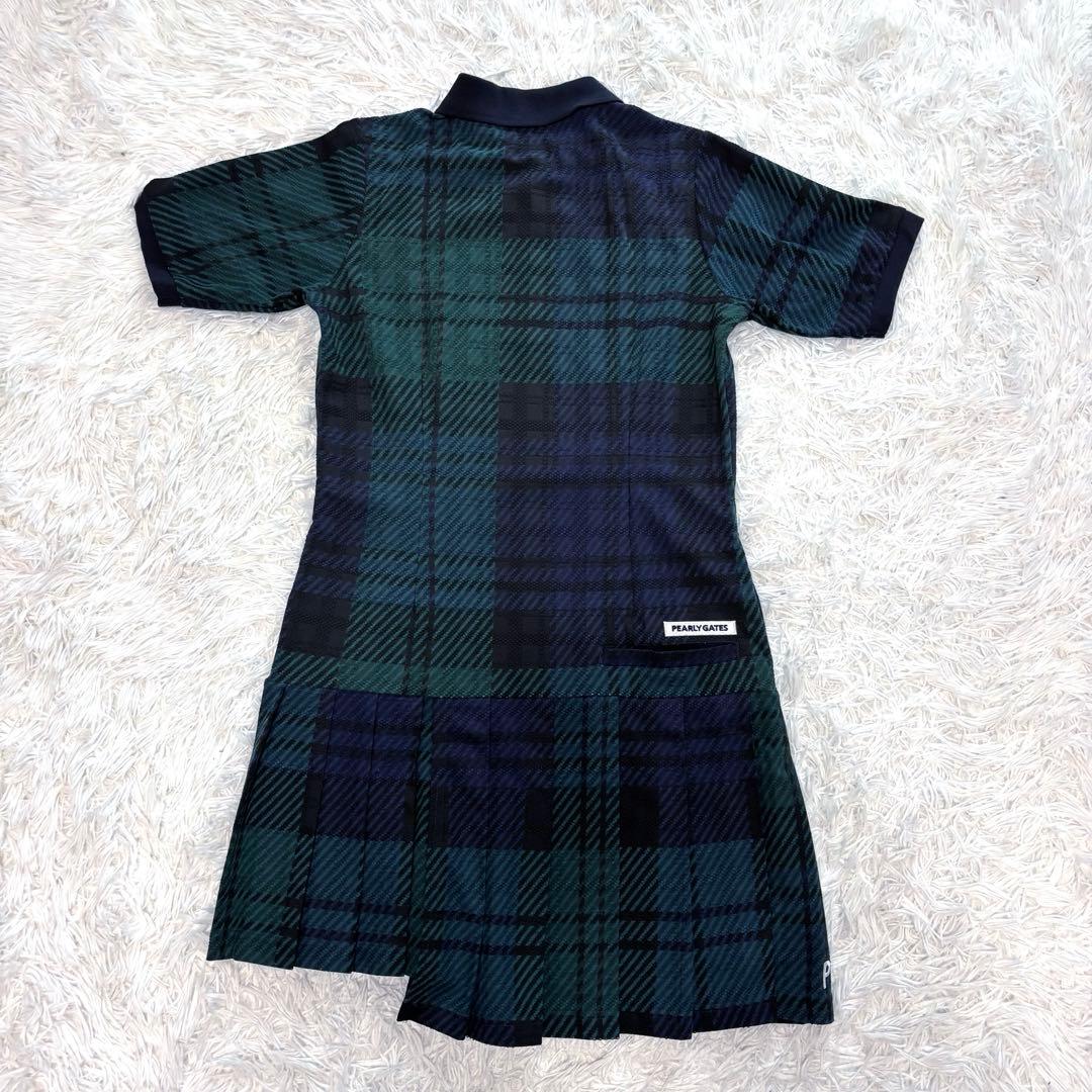 新作 パーリーゲイツ ブラックウォッチ ワンピース プリーツ 襟付き