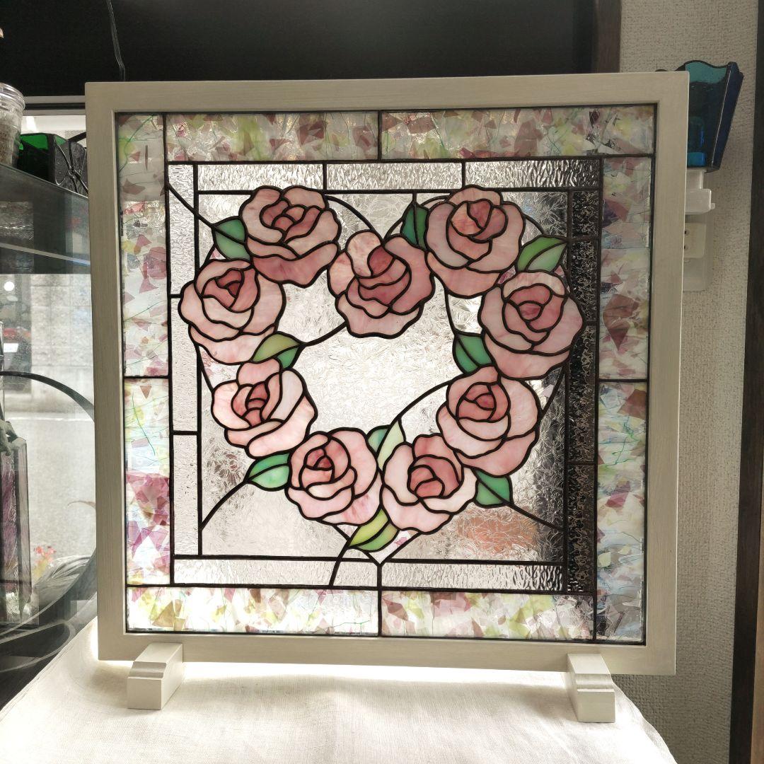 マロンケーキさま専用出品 ステンドグラスパネル 薔薇のハート
