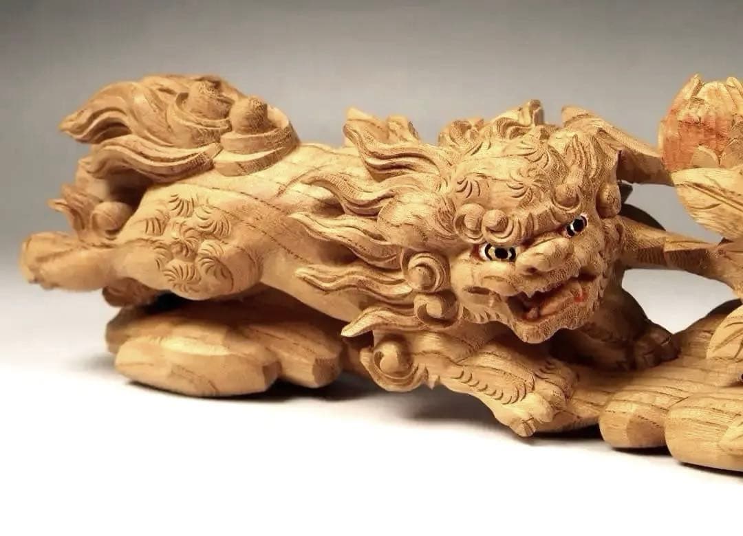 【 木彫 唐獅子 】鉦支持棒　摺り鉦 当たり鉦だんじり　二丁鉦 箱付