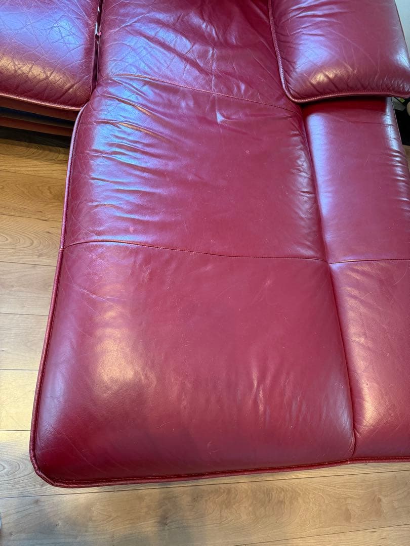 て*む様 NITORIニトリ ロゾ4本革　カウチソファー　カウチ　レッド　4人掛